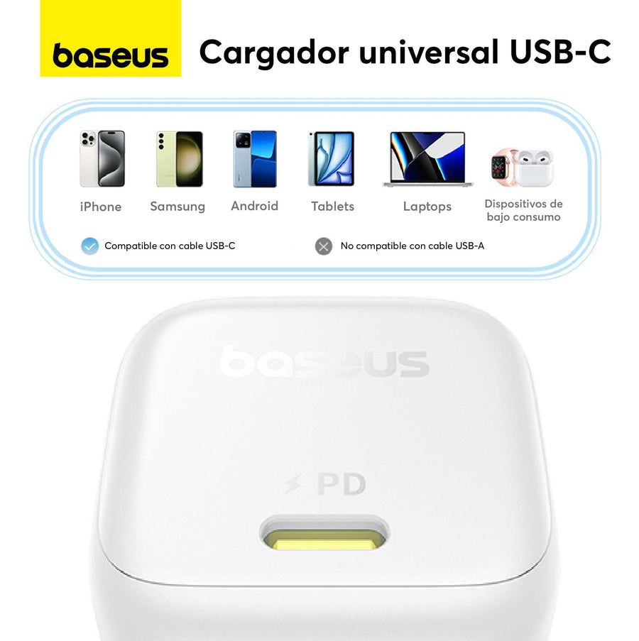 Baseus Cargador Rápido Baseus PicoGo GaN USB C 45W Blanco - Bestmart