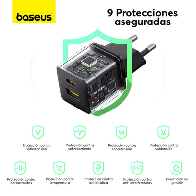 Cargador Rápido Baseus Palm Cluster USB y Tipo C 20W + Cable Tipo C a Tipo C Negro