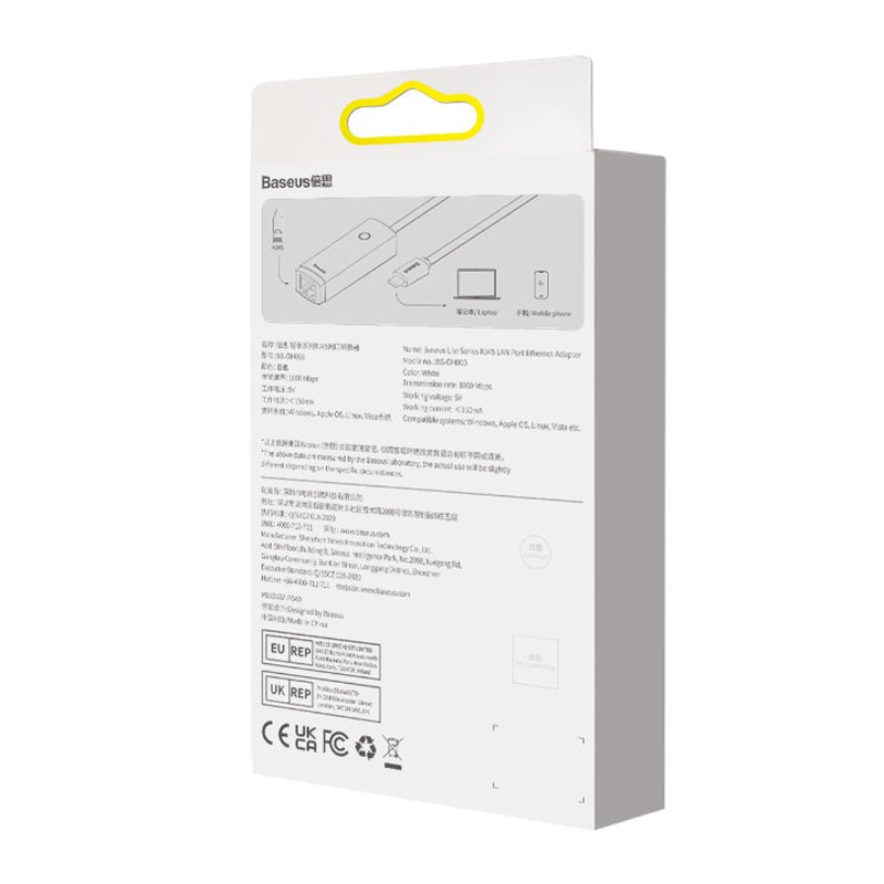 Adaptador de Red Tipo - C a Puerto LAN RJ45 - 1000 Mbps - Blanco - Baseus Lite Series - Bestmart