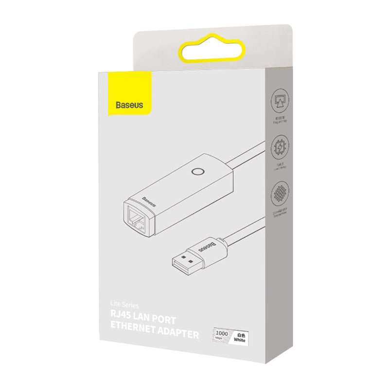 Adaptador de Red Tipo - C a Puerto LAN RJ45 - 1000 Mbps - Blanco - Baseus Lite Series - Bestmart