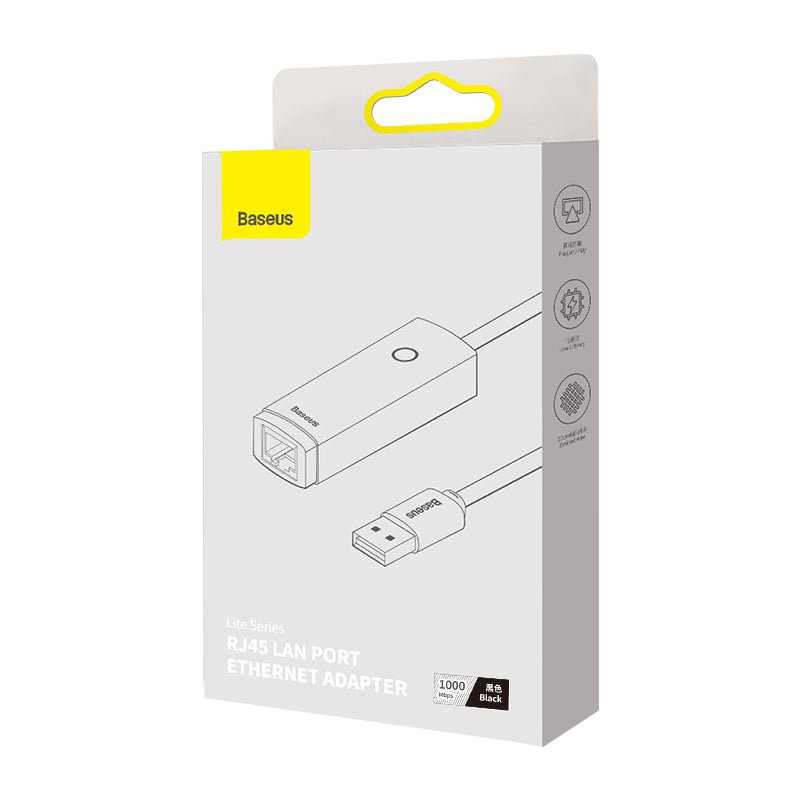Adaptador de Red USB - A a Puerto LAN RJ45 - 1000 Mbps - Negro - Baseus Lite Series - Bestmart
