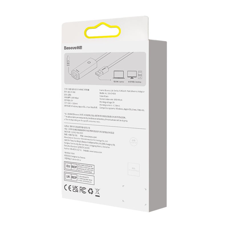 Adaptador de Red USB - A a Puerto LAN RJ45 - 1000 Mbps - Negro - Baseus Lite Series - Bestmart