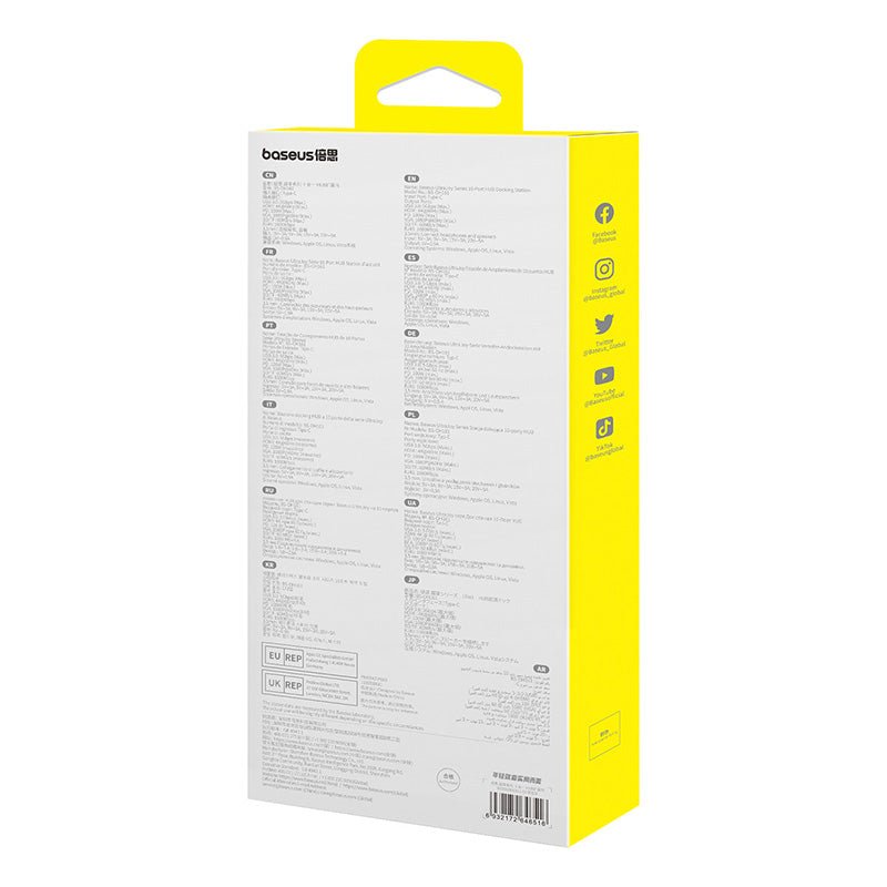 Adaptador HUB 10 en 1 USB - C a HDMI, USB 3.0, VGA, Ethernet, PD, SD, 3.5mm - Baseus - Gris - Bestmart