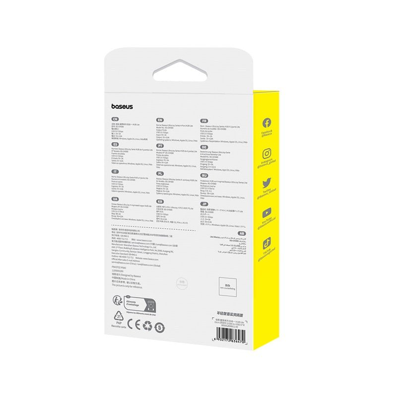 Adaptador HUB 100cm USB - A a USB 3.0 X 4 - 5 Gbps - Baseus UltraJoy Series - Negro - Bestmart