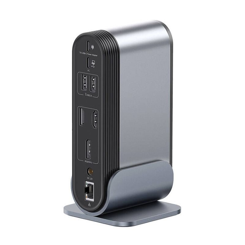 Adaptador HUB 17 en 1 USB - C a HDMI x 2 + DP4K + USB 3.0 x 3 + USB 2.0 x 2 + Ethernet RJ45 + USB - C x 2 + PD + PC + SD + 3.5mm + DC - Baseus UnionJoy - Gris - Bestmart