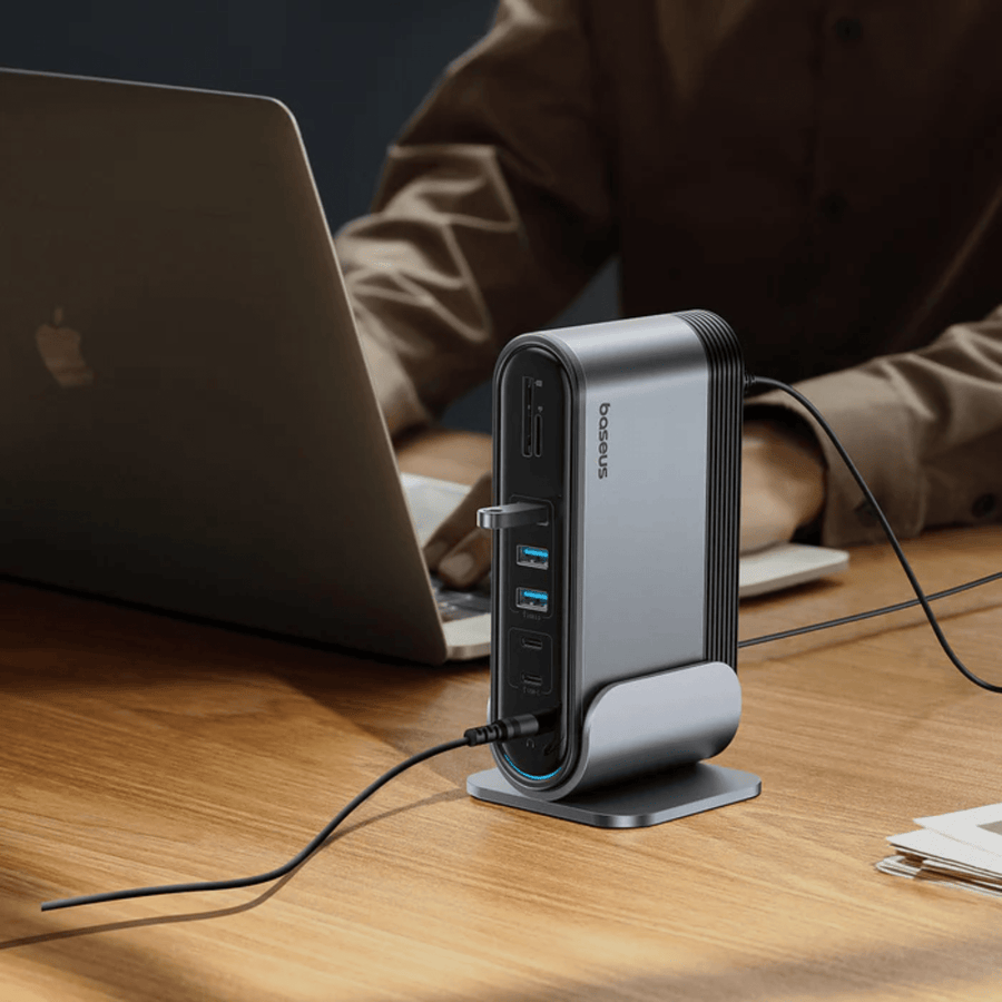 Adaptador HUB 17 en 1 USB - C a HDMI x 2 + DP4K + USB 3.0 x 3 + USB 2.0 x 2 + Ethernet RJ45 + USB - C x 2 + PD + PC + SD + 3.5mm + DC - Baseus UnionJoy - Gris - Bestmart