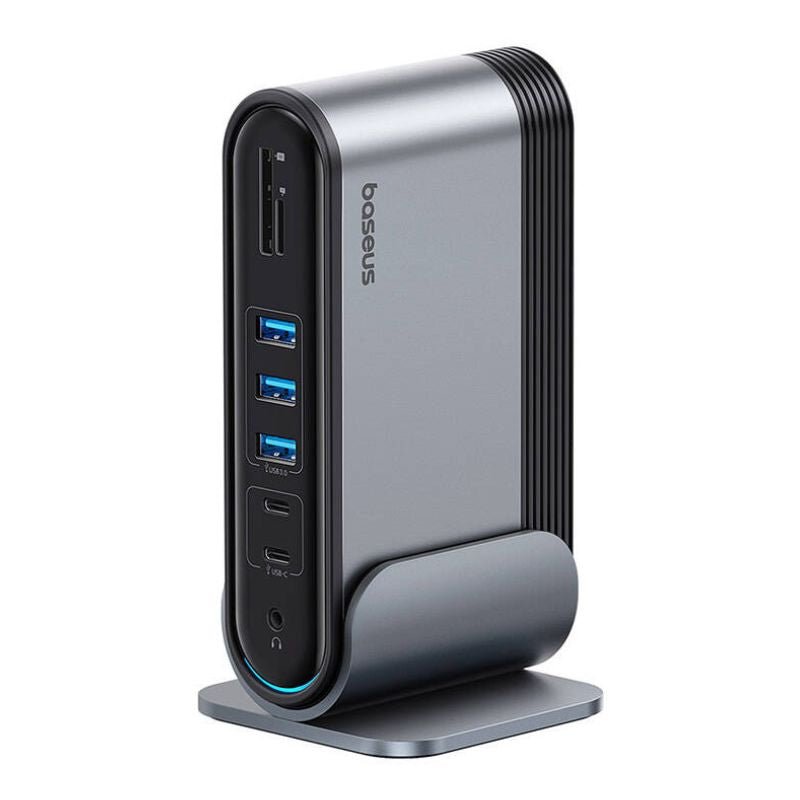 Adaptador HUB 17 en 1 USB - C a HDMI x 2 + DP4K + USB 3.0 x 3 + USB 2.0 x 2 + Ethernet RJ45 + USB - C x 2 + PD + PC + SD + 3.5mm + DC - Baseus UnionJoy - Gris - Bestmart