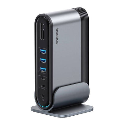 Adaptador HUB 17 en 1 USB - C a HDMI x 2 + DP4K + USB 3.0 x 3 + USB 2.0 x 2 + Ethernet RJ45 + USB - C x 2 + PD + PC + SD + 3.5mm + DC - Baseus UnionJoy - Gris - Bestmart
