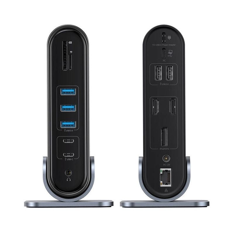 Adaptador HUB 17 en 1 USB - C a HDMI x 2 + DP4K + USB 3.0 x 3 + USB 2.0 x 2 + Ethernet RJ45 + USB - C x 2 + PD + PC + SD + 3.5mm + DC - Baseus UnionJoy - Gris - Bestmart