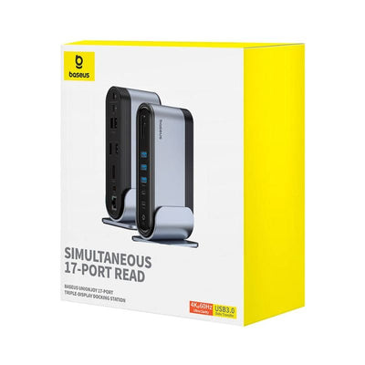 Adaptador HUB 17 en 1 USB - C a HDMI x 2 + DP4K + USB 3.0 x 3 + USB 2.0 x 2 + Ethernet RJ45 + USB - C x 2 + PD + PC + SD + 3.5mm + DC - Baseus UnionJoy - Gris - Bestmart
