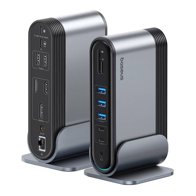 Adaptador HUB 17 en 1 USB - C a HDMI x 2 + DP4K + USB 3.0 x 3 + USB 2.0 x 2 + Ethernet RJ45 + USB - C x 2 + PD + PC + SD + 3.5mm + DC - Baseus UnionJoy - Gris - Bestmart