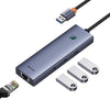 Adaptador HUB 4 en 1 USB a 3 puertos USB 3.0 + Ethernet RJ45 - Baseus UltraJoy Series - Gris espacial - Bestmart