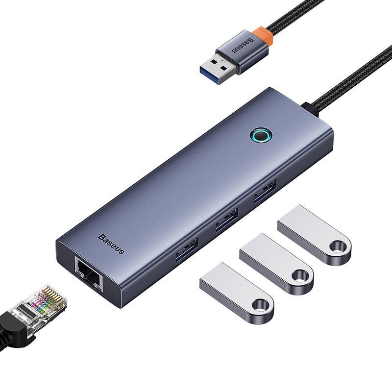 Adaptador HUB 4 en 1 USB a 3 puertos USB 3.0 + Ethernet RJ45 - Baseus UltraJoy Series - Gris espacial - Bestmart