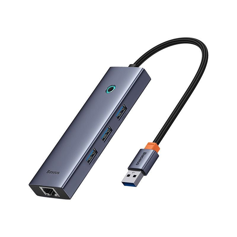 Adaptador HUB 4 en 1 USB a 3 puertos USB 3.0 + Ethernet RJ45 - Baseus UltraJoy Series - Gris espacial - Bestmart