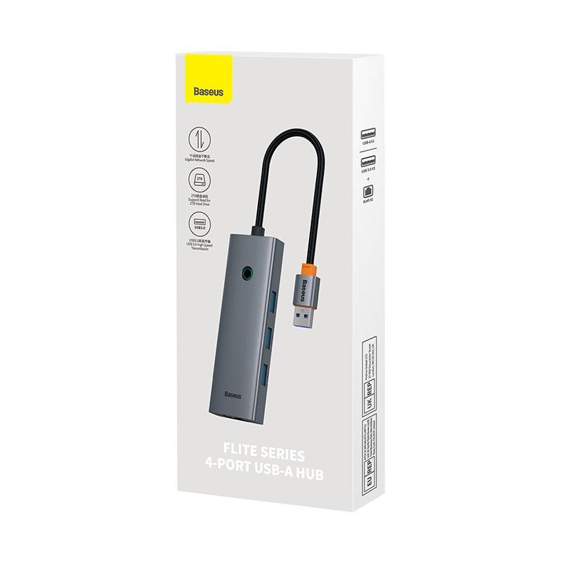 Adaptador HUB 4 en 1 USB a 3 puertos USB 3.0 + Ethernet RJ45 - Baseus UltraJoy Series - Gris espacial - Bestmart