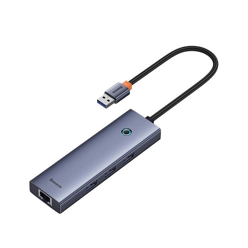 Adaptador HUB 4 en 1 USB a 3 puertos USB 3.0 + Ethernet RJ45 - Baseus UltraJoy Series - Gris espacial - Bestmart