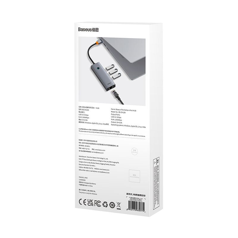 Adaptador HUB 4 en 1 USB a 3 puertos USB 3.0 + Ethernet RJ45 - Baseus UltraJoy Series - Gris espacial - Bestmart