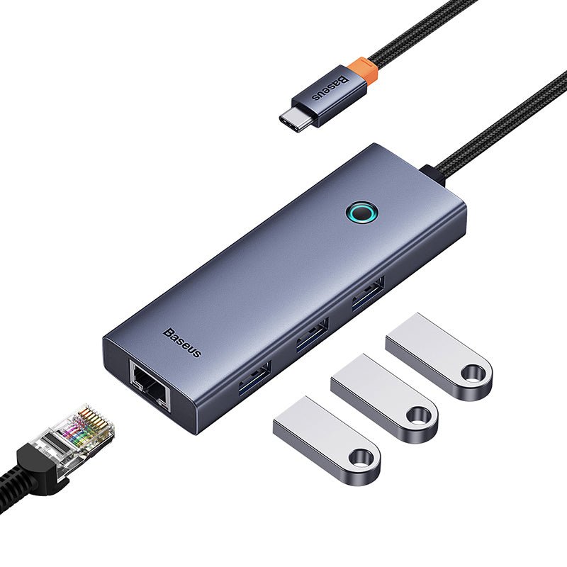 Adaptador HUB 4 en 1 USB - C a 3 puertos USB 3.0 + Ethernet RJ45 - Baseus UltraJoy Series - Gris espacial - Bestmart