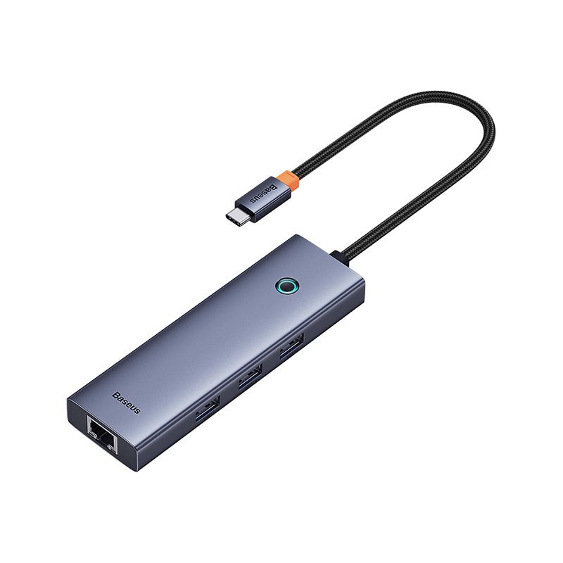Adaptador HUB 4 en 1 USB - C a 3 puertos USB 3.0 + Ethernet RJ45 - Baseus UltraJoy Series - Gris espacial - Bestmart