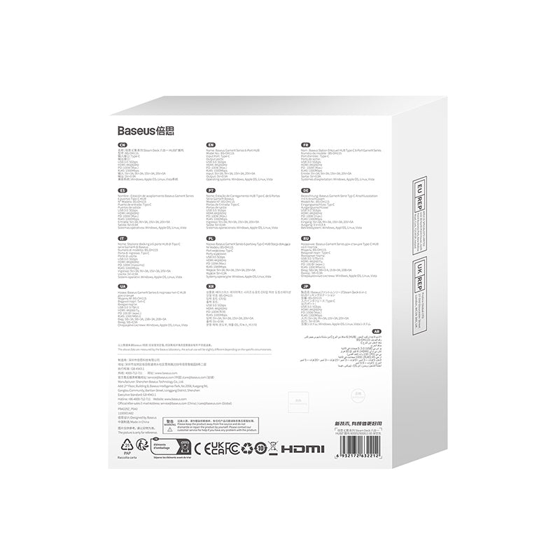 Adaptador HUB 6 en 1 Tipo C a HDMI + USB 3.0 x 3 + PD + RJ45 - Baseus GamerX Series - Gris - Bestmart