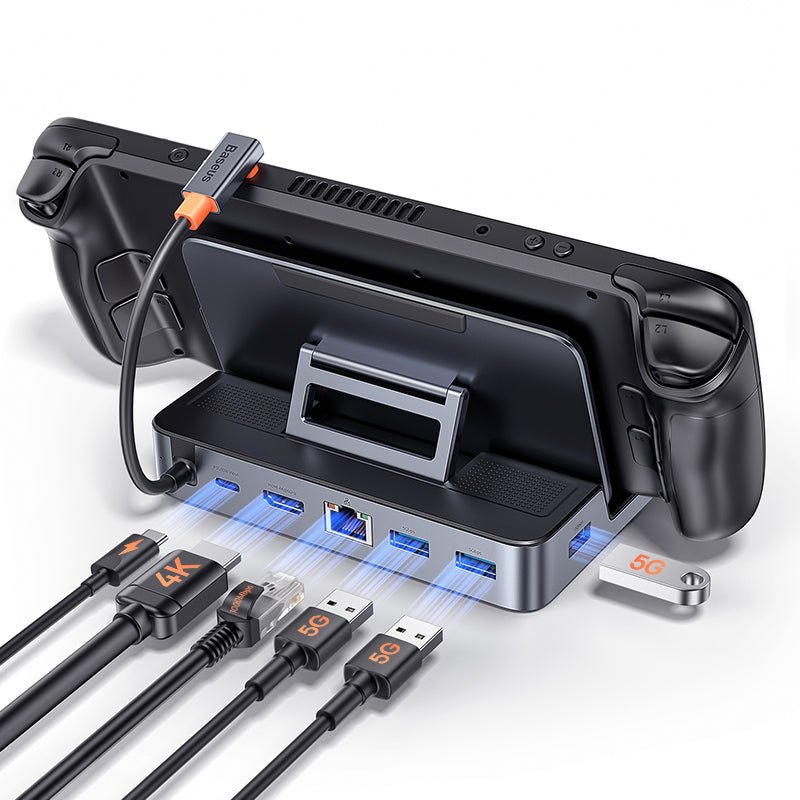 Adaptador HUB 6 en 1 Tipo C a HDMI + USB 3.0 x 3 + PD + RJ45 - Baseus GamerX Series - Gris - Bestmart