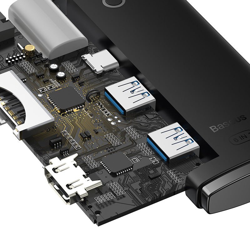 Adaptador HUB 6 en 1 USB - C a HDMI + USB 3.0 x 2 + USB - C + SD/TF - Baseus Lite Series - Bestmart