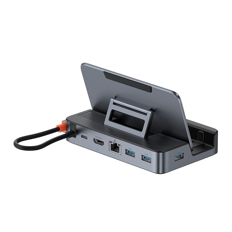 Adaptador HUB 6 en 1 USB-C a HDMI + USB 3.0 x 3 + PD + RJ45 - Baseus GamerX Series - Gris Open Box - Bestmart