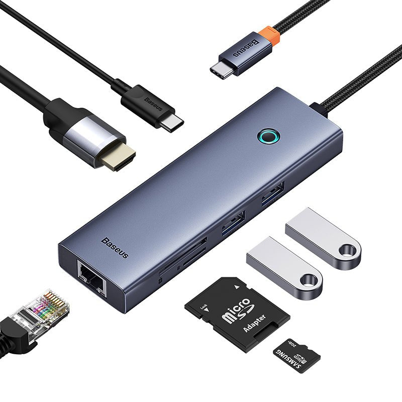 Adaptador HUB 7 en 1 USB - C a HDMI + USB 3.0 x 2 + Ethernet RJ45 + USB - C + SD - Baseus UltraJoy Series - Bestmart