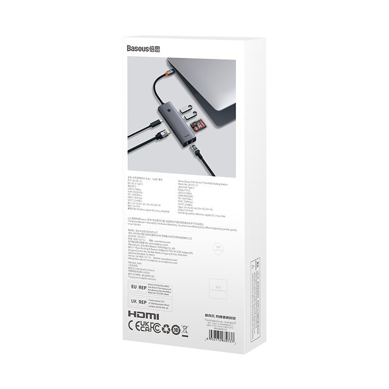 Adaptador HUB 7 en 1 USB - C a HDMI + USB 3.0 x 2 + Ethernet RJ45 + USB - C + SD - Baseus UltraJoy Series - Bestmart