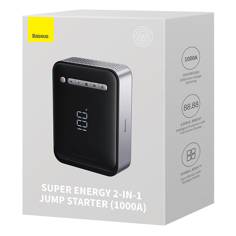 Arrancador de Batería Baseus (1000A) e Inflador de Neumáticos - Super Energy - Negro - Bestmart