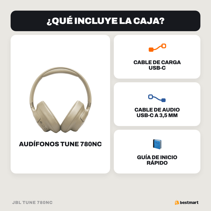 Audífonos Bluetooth JBL Tune 780NC Cancelación de Ruido Beige - Bestmart