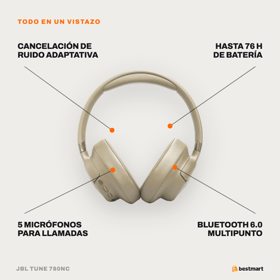 Audífonos Bluetooth JBL Tune 780NC Cancelación de Ruido Beige - Bestmart