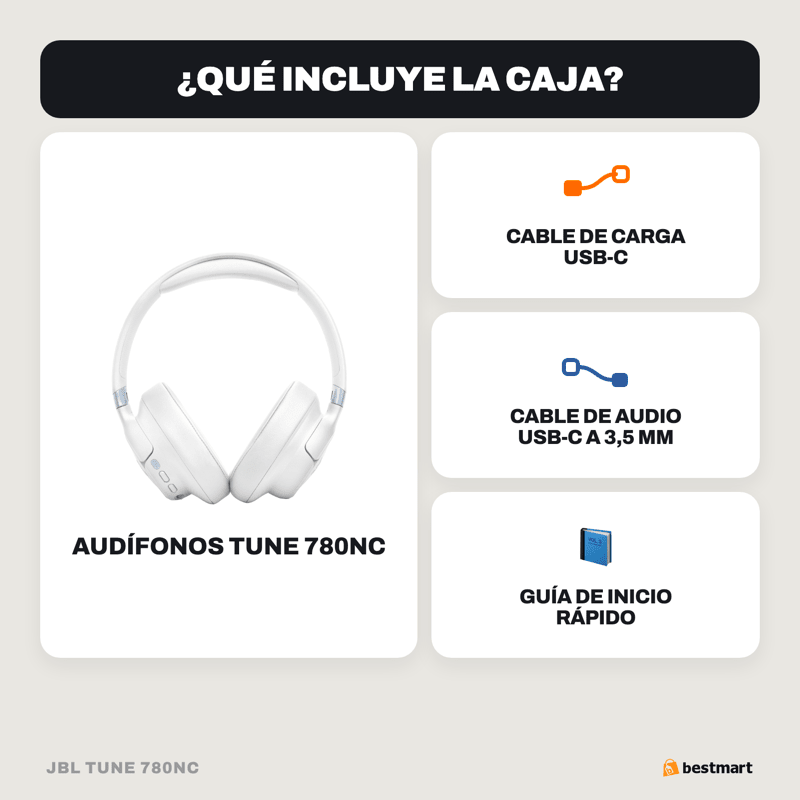 Audífonos Bluetooth JBL Tune 780NC Cancelación de Ruido Blanco - Bestmart