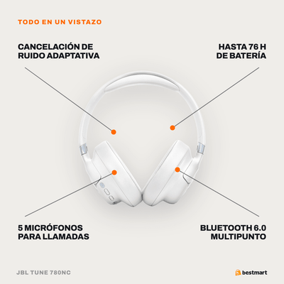 Audífonos Bluetooth JBL Tune 780NC Cancelación de Ruido Blanco - Bestmart