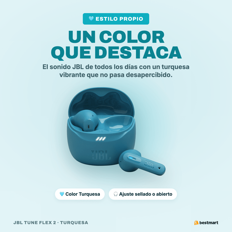 Audífonos Bluetooth JBL Tune Flex 2 ANC True Wireless Turquesa - Bestmart