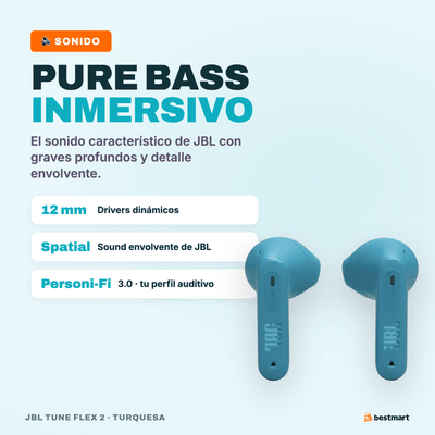 Audífonos Bluetooth JBL Tune Flex 2 ANC True Wireless Turquesa - Bestmart