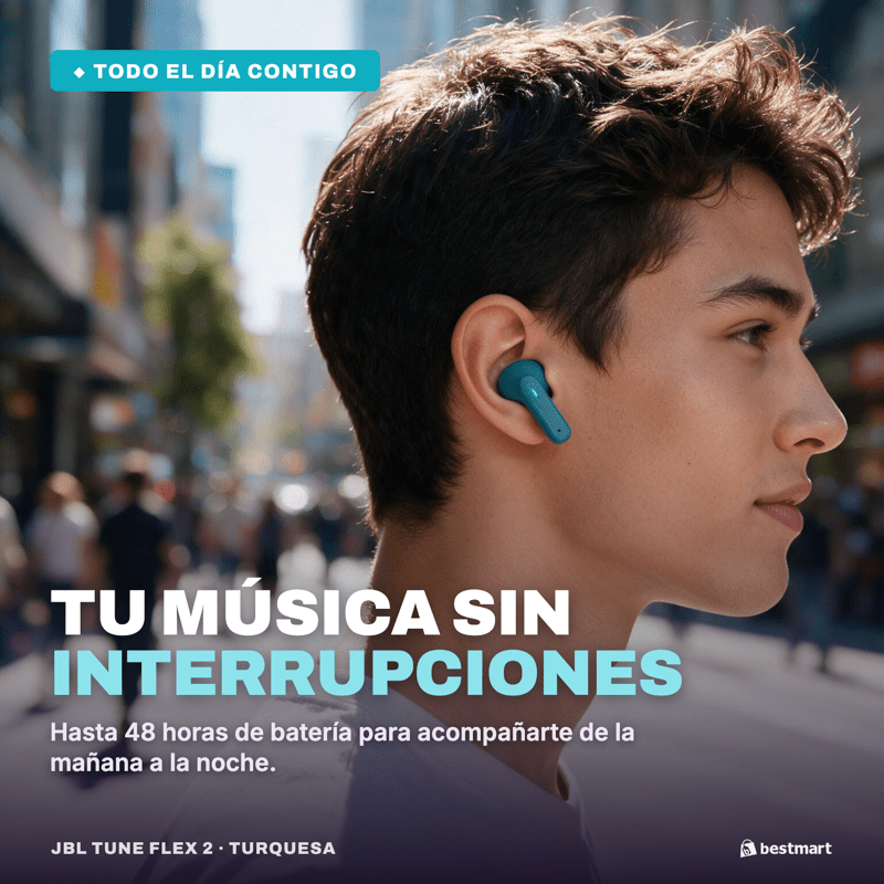 Audífonos Bluetooth JBL Tune Flex 2 ANC True Wireless Turquesa - Bestmart