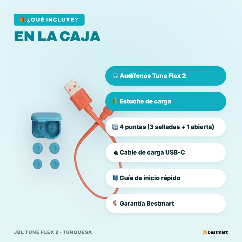 Audífonos Bluetooth JBL Tune Flex 2 ANC True Wireless Turquesa - Bestmart
