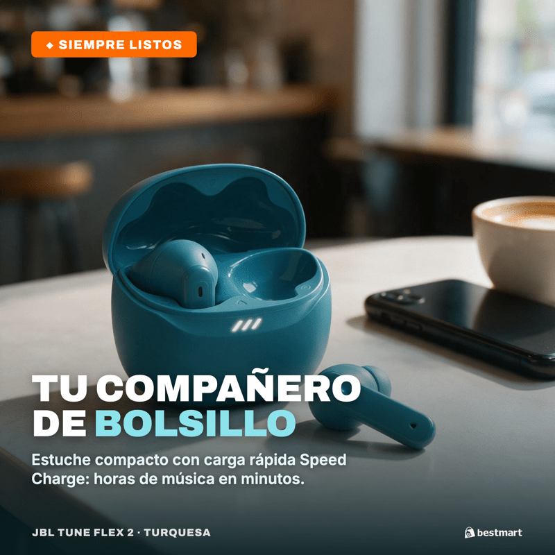 Audífonos Bluetooth JBL Tune Flex 2 ANC True Wireless Turquesa - Bestmart