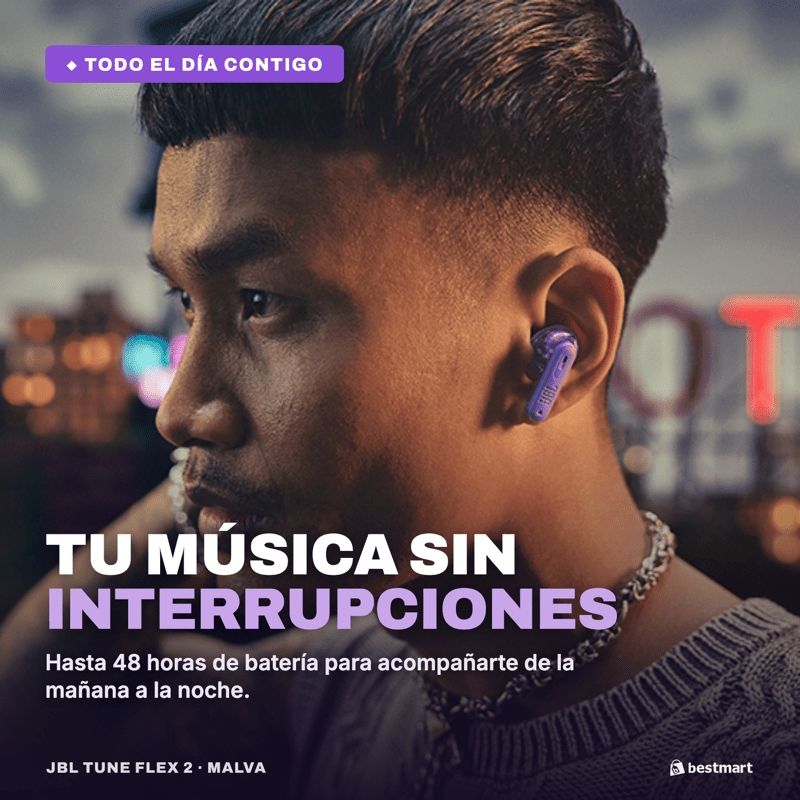 Audífonos Bluetooth JBL Tune Flex 2 Ghost ANC True Wireless Morado - Bestmart