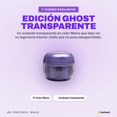 Audífonos Bluetooth JBL Tune Flex 2 Ghost ANC True Wireless Morado - Bestmart