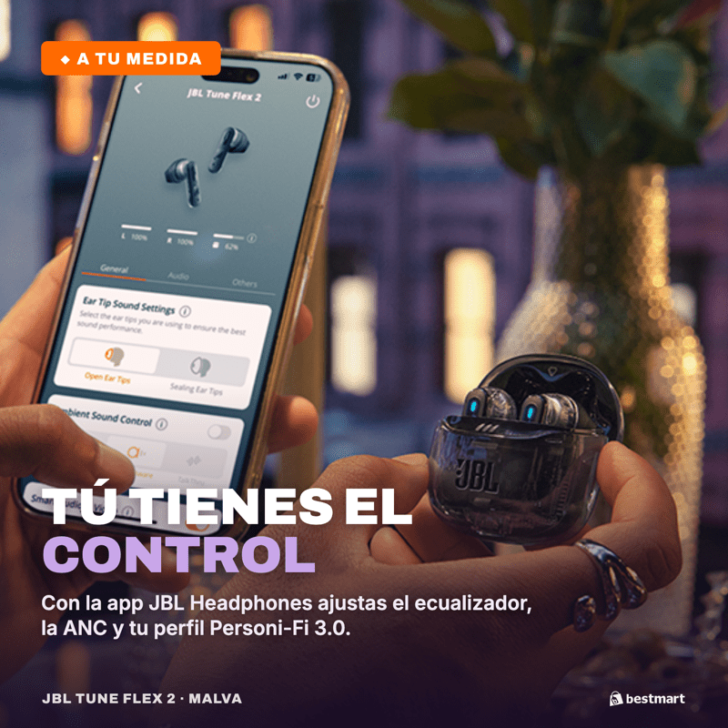 Audífonos Bluetooth JBL Tune Flex 2 Ghost ANC True Wireless Morado - Bestmart