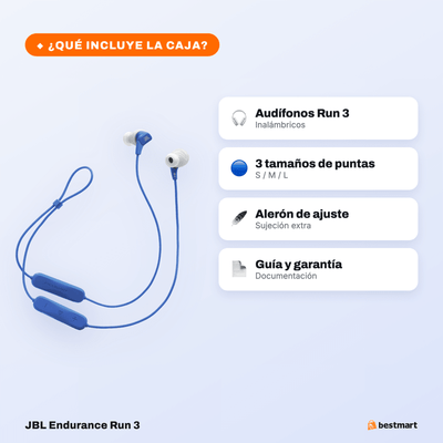 Audífonos Deportivos Inalámbricos JBL Endurance Run 3 Bluetooth IP65 Azul - Bestmart