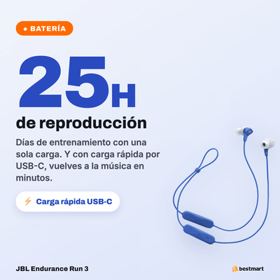 Audífonos Deportivos Inalámbricos JBL Endurance Run 3 Bluetooth IP65 Azul - Bestmart