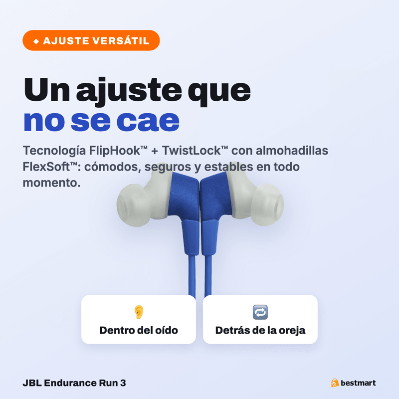 Audífonos Deportivos Inalámbricos JBL Endurance Run 3 Bluetooth IP65 Azul - Bestmart