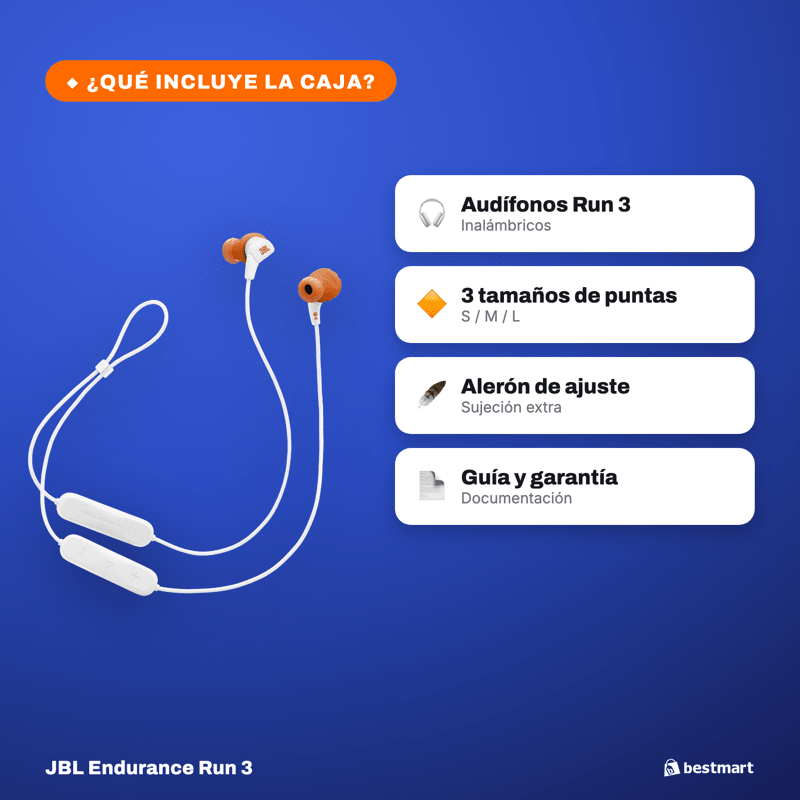 Audífonos Deportivos Inalámbricos JBL Endurance Run 3 Bluetooth IP65 Blanco - Bestmart