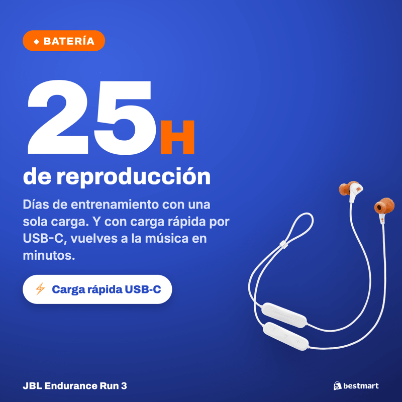 Audífonos Deportivos Inalámbricos JBL Endurance Run 3 Bluetooth IP65 Blanco - Bestmart