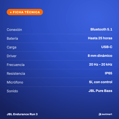 Audífonos Deportivos Inalámbricos JBL Endurance Run 3 Bluetooth IP65 Blanco - Bestmart