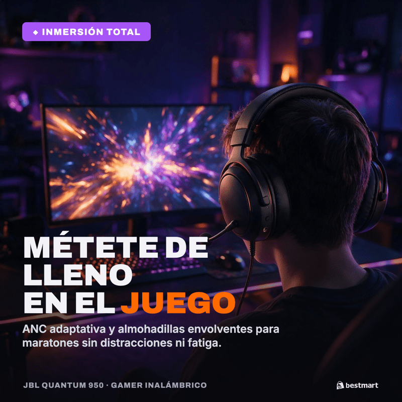 Audífonos Gamer Inalámbricos JBL Quantum 950 Bluetooth ANC Spatial Sound Negro - Bestmart