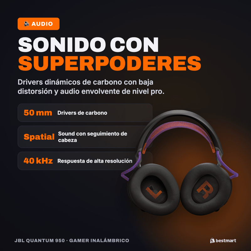 Audífonos Gamer Inalámbricos JBL Quantum 950 Bluetooth ANC Spatial Sound Negro - Bestmart